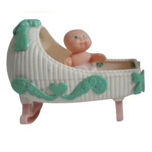 Vintage Cabbage Patch Kids Wind Up Cream & Green Doll Cradle | Doll NOT Included